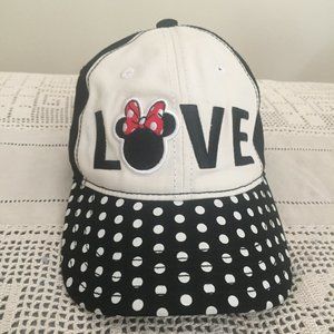 Disney Minnie Mouse Love adjustable baseball hat black, white & red polka dot